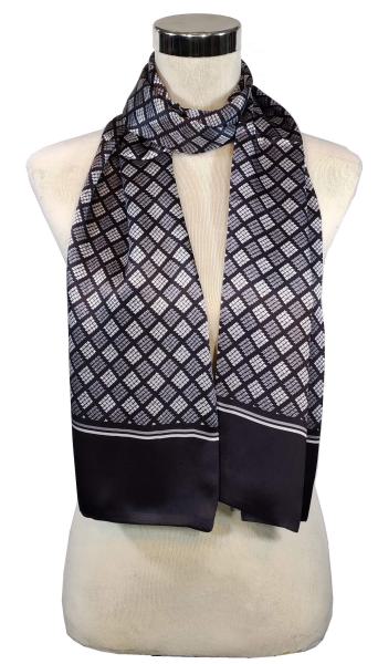 Man's Scarf Silk Satin 2-Layers Tunnel Black Grey White